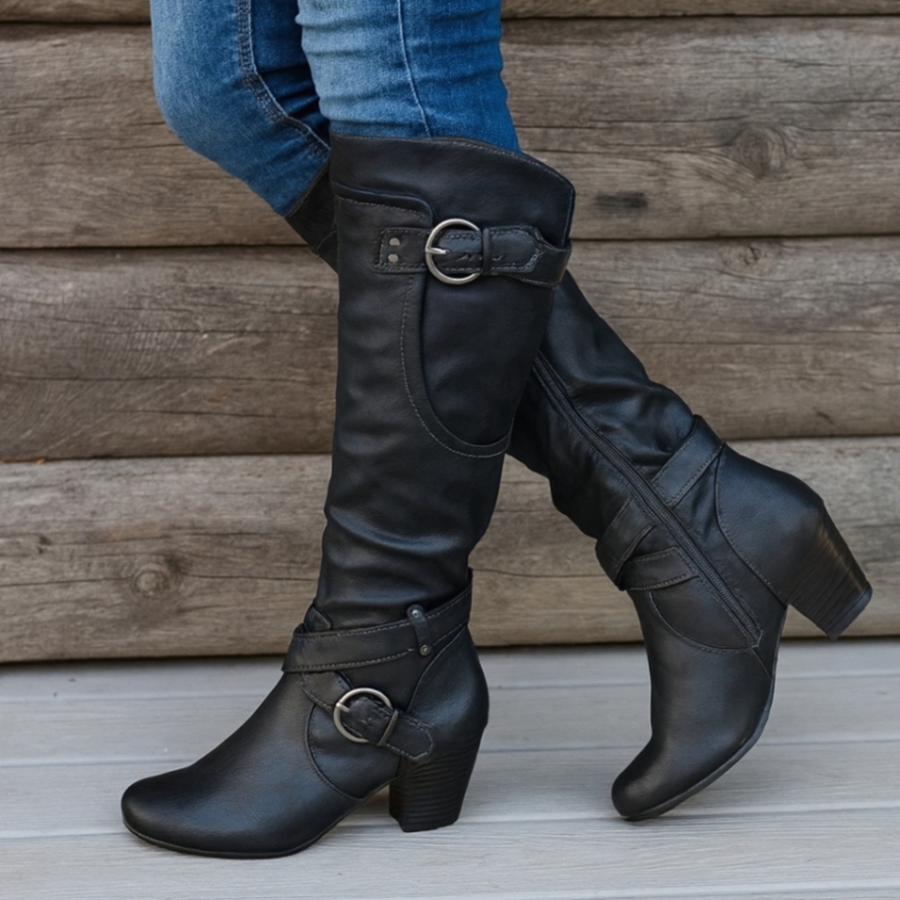 Rialto NEW!! Coralynn Edgy Moto, Slouchy, Mid-calf Block Heel, Comfort Boots 7M